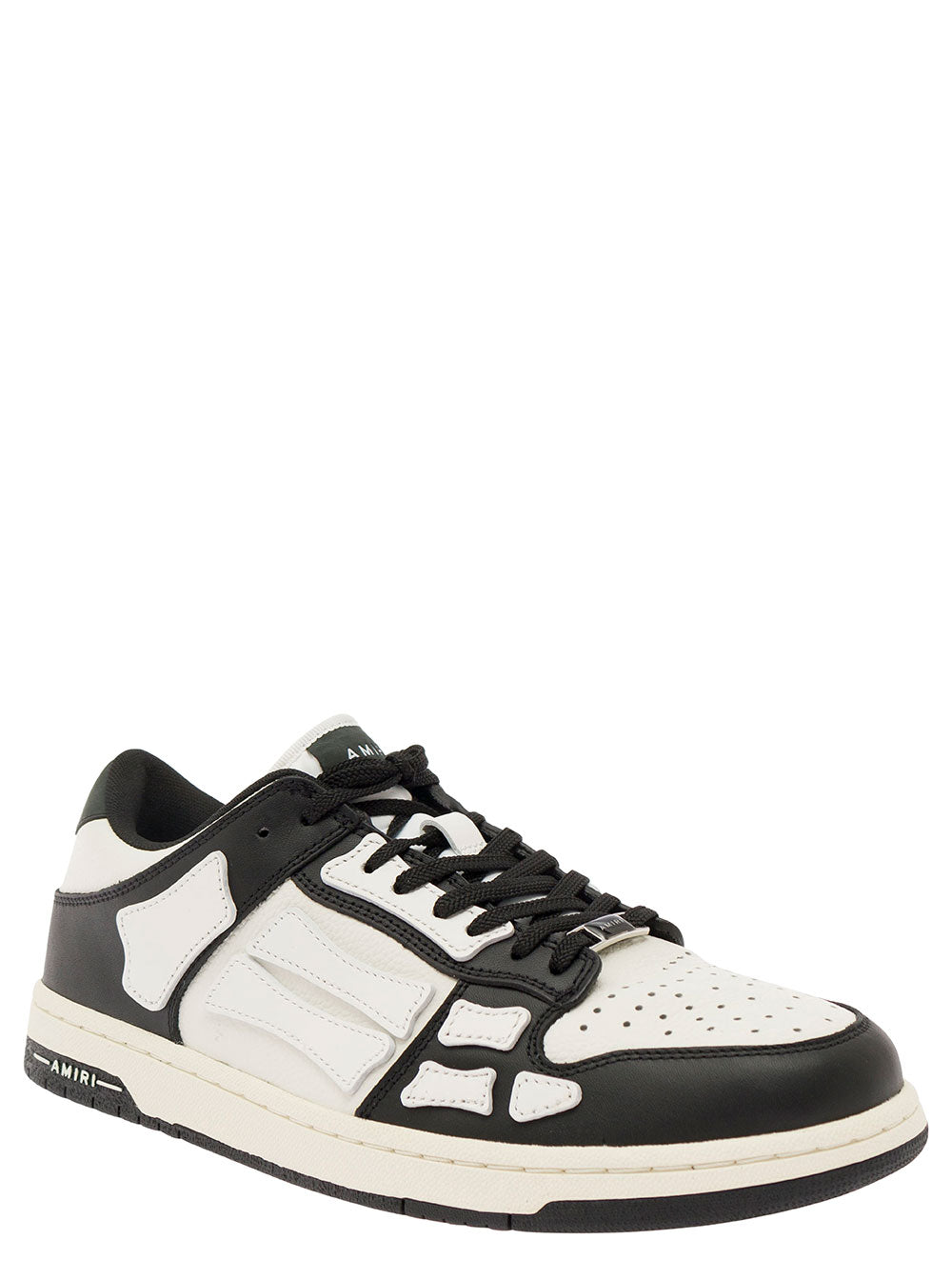 Amiri Men Sneaker 'Skel Top Low' With Skeleton Applications In White And Black Leather For Men