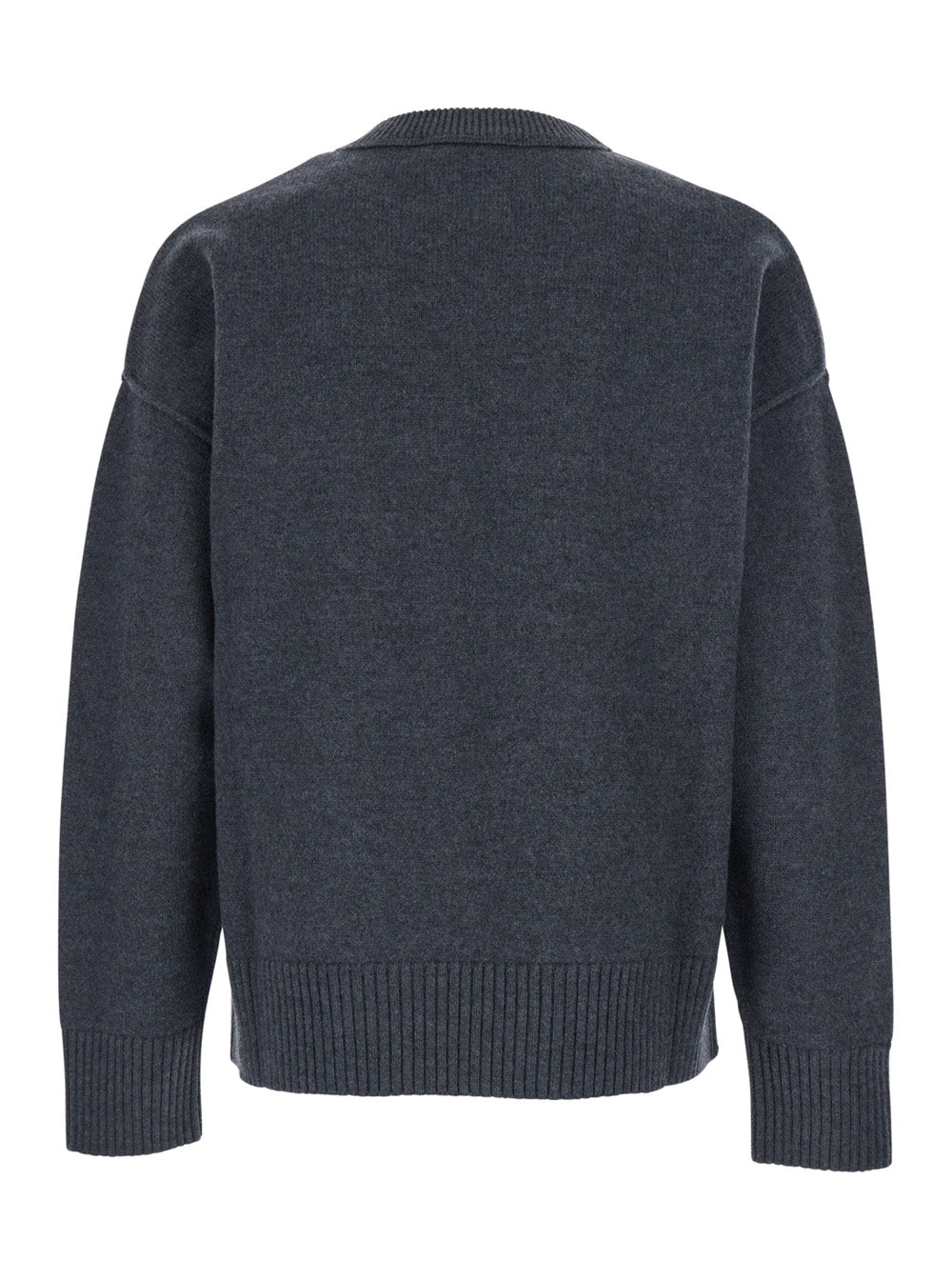 Ami Paris Men Crewneck Sweater With Dropped Shoulders And Adc Embroidery On The Front In Gray Wool For Men