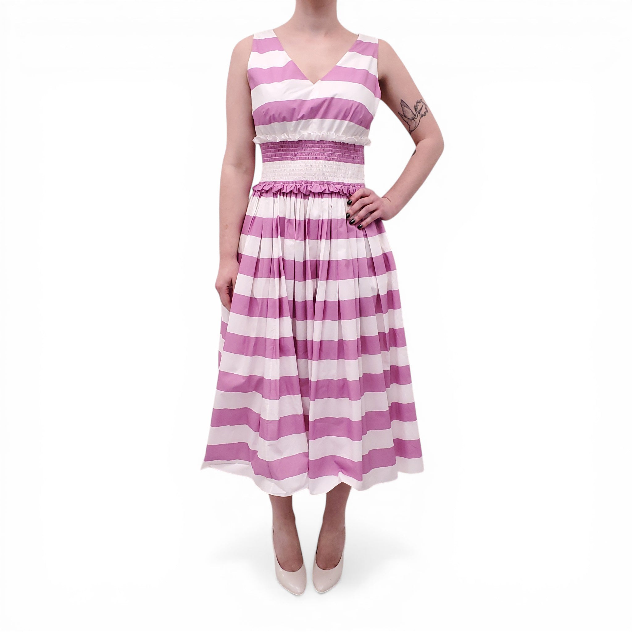 DOLCE & GABBANA WHITE AND PURPLE STRIPED DRESS - SIZE 46
