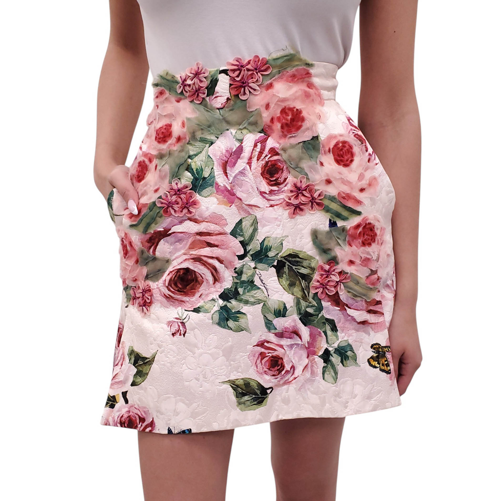 DOLCE & GABBANA FLORAL BROCADE AND EMBROIDERED SKIRT - SIZE 38