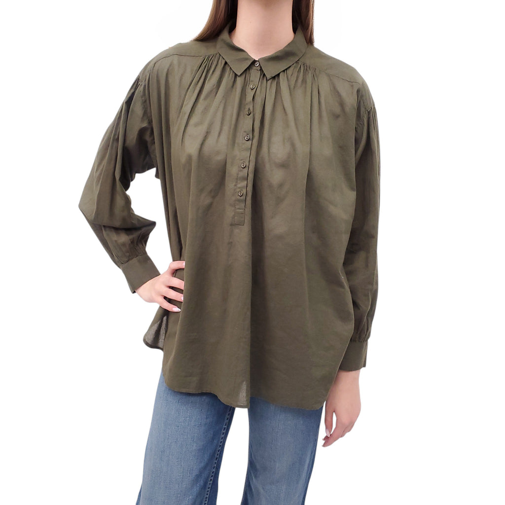 NILI LOTAN KHAKI GREEN BUTTON UP BLOUSE - SIZE S