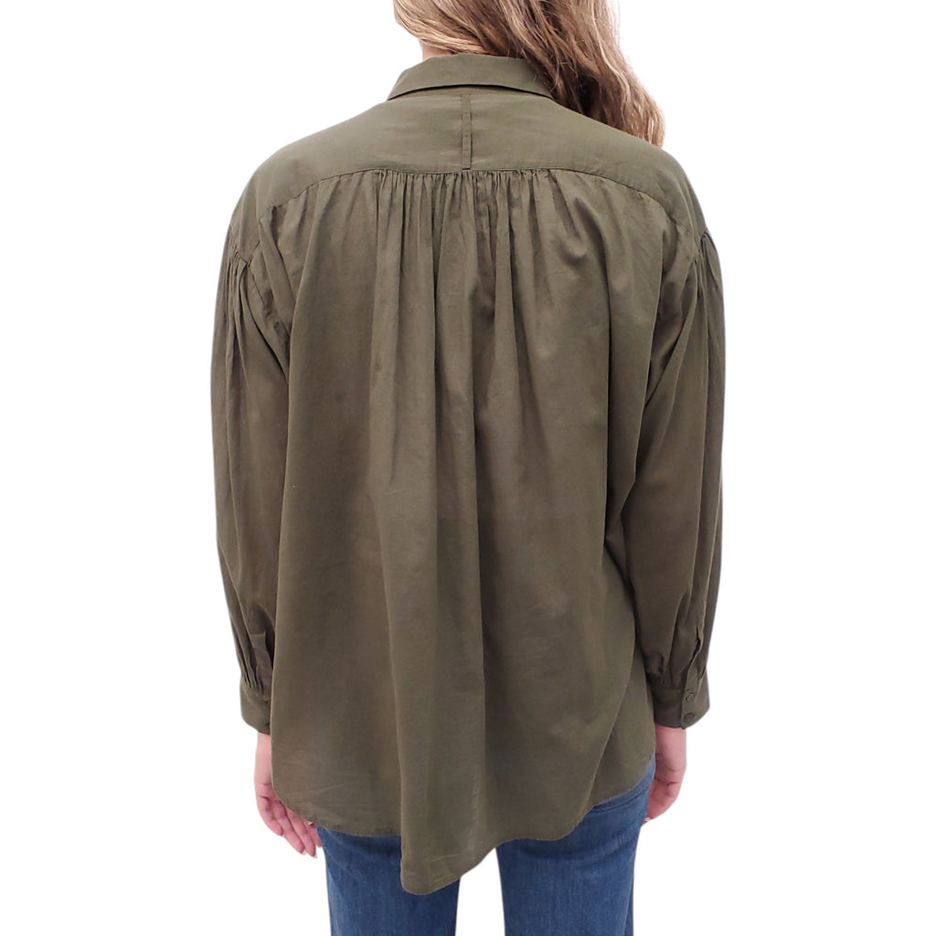 NILI LOTAN KHAKI GREEN BUTTON UP BLOUSE - SIZE S