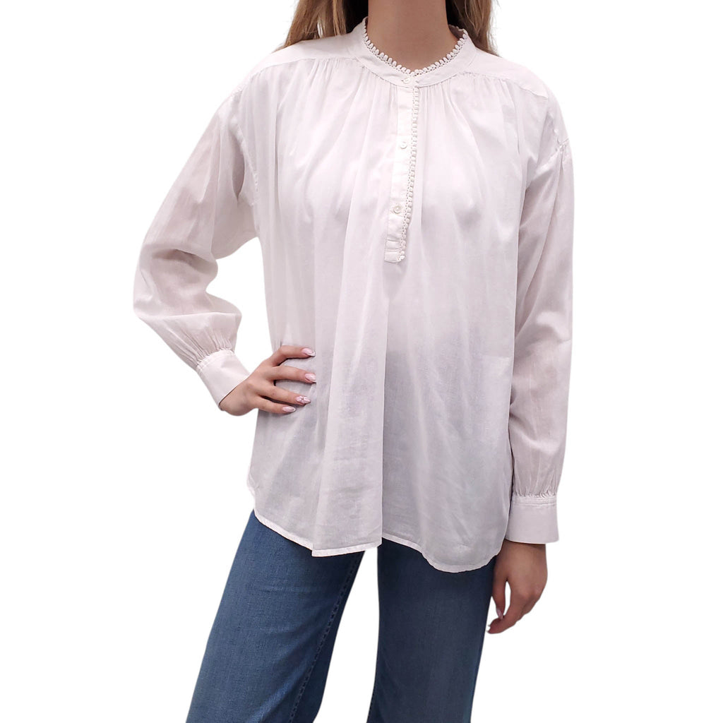 NILI LOTAN WHITE COTTON TUNIC BLOUSE - SIZE S
