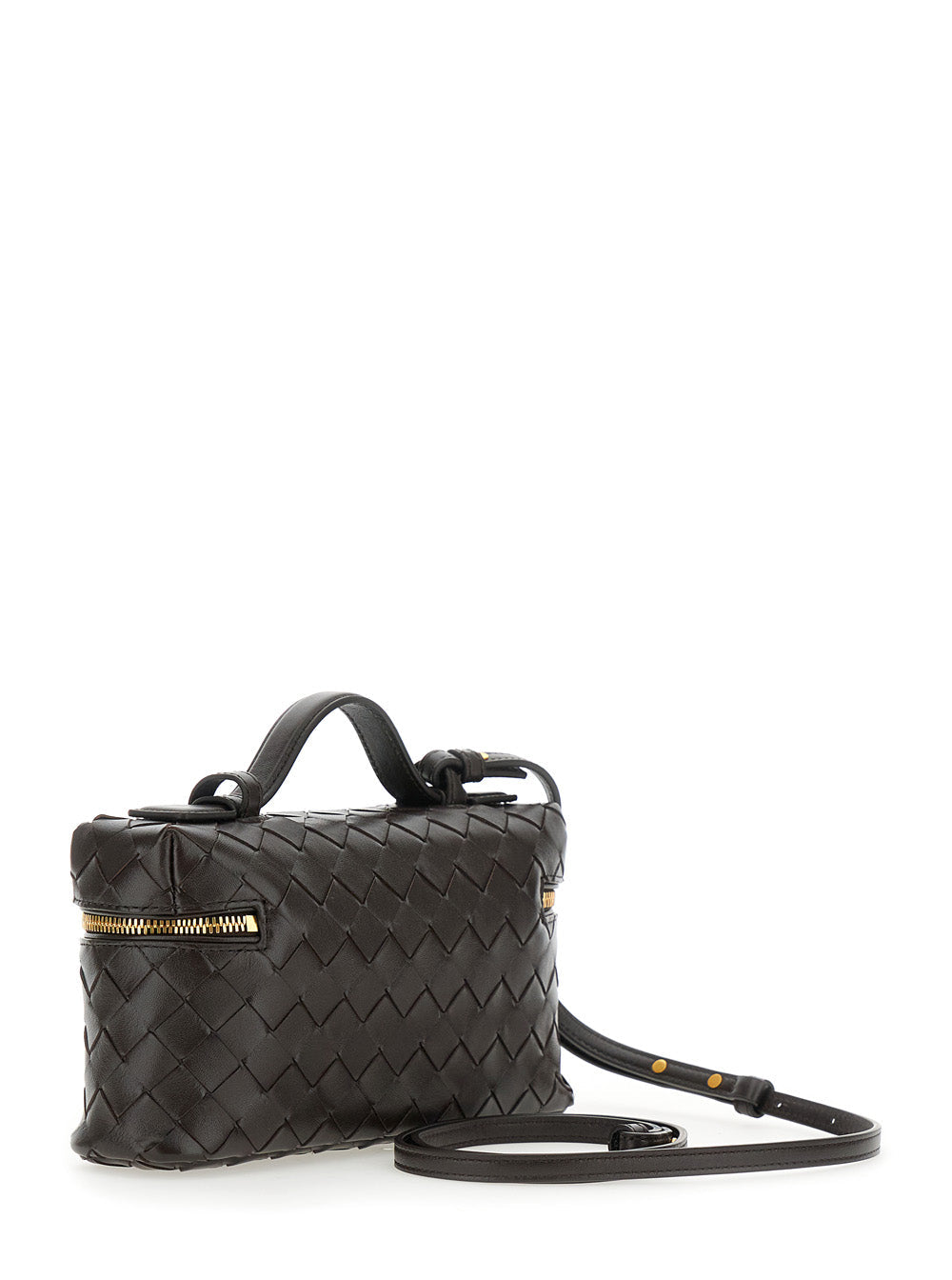 Bottega Veneta Women 'Bang Bang' Brown Vanity Case With Removable Shoulder Strap And Intreccio Motif In Leather For Women