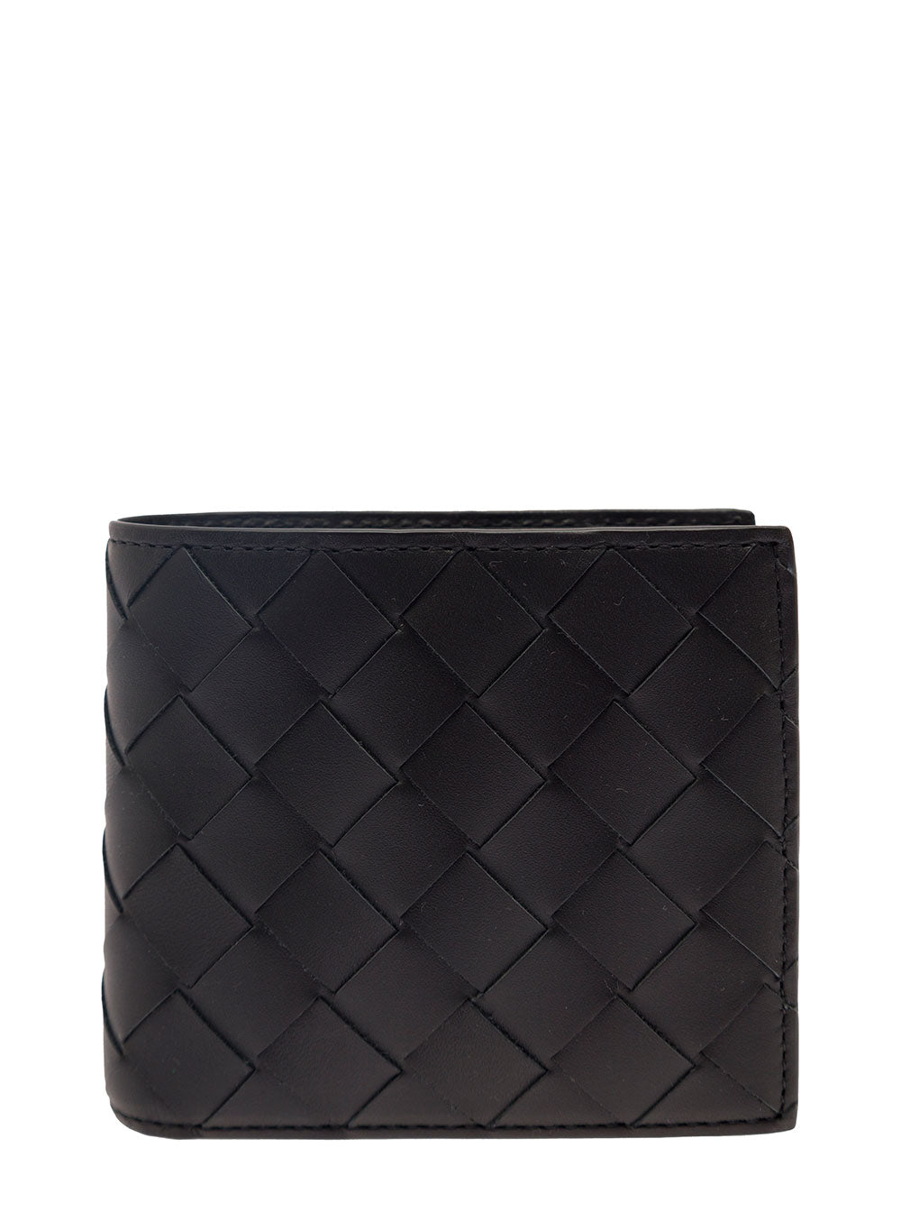 Bottega Veneta Men Bi-Fold Wallet 'Intrecciato' With Intreccio Motif In Black Leather For Men