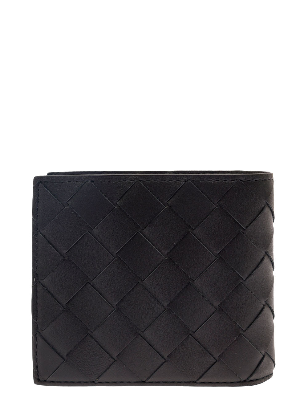 Bottega Veneta Men Bi-Fold Wallet 'Intrecciato' With Intreccio Motif In Black Leather For Men