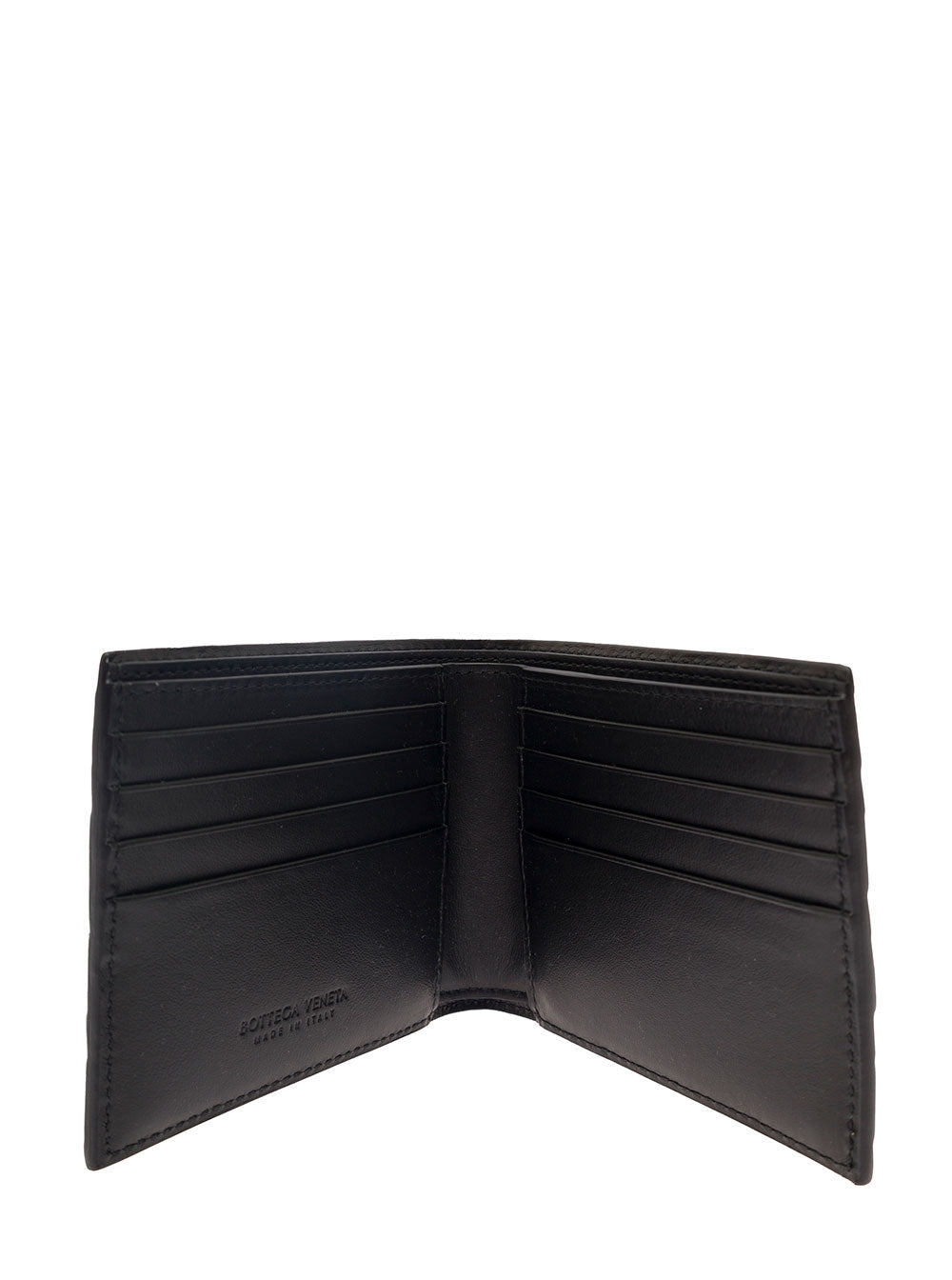 Bottega Veneta Men Bi-Fold Wallet 'Intrecciato' With Intreccio Motif In Black Leather For Men
