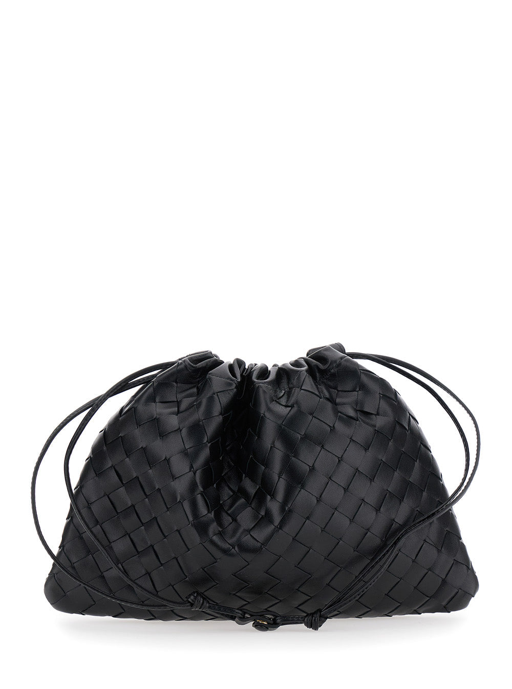 Bottega Veneta Women Shoulder Bag With Drawstring Closure And Intreccio Motif All-Over In Black Leather For Women