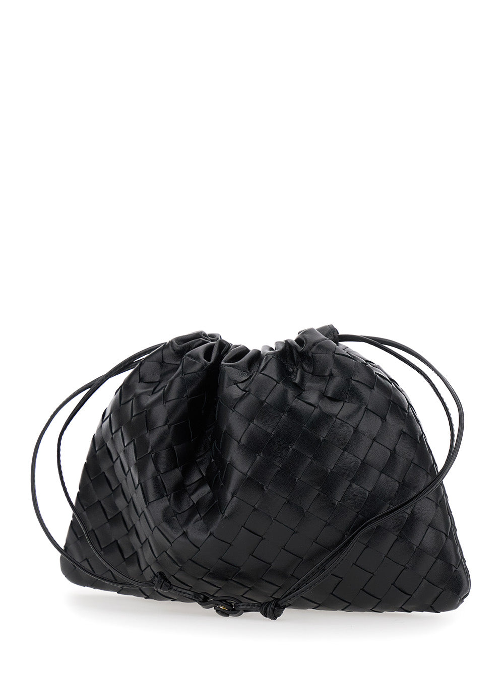 Bottega Veneta Women Shoulder Bag With Drawstring Closure And Intreccio Motif All-Over In Black Leather For Women