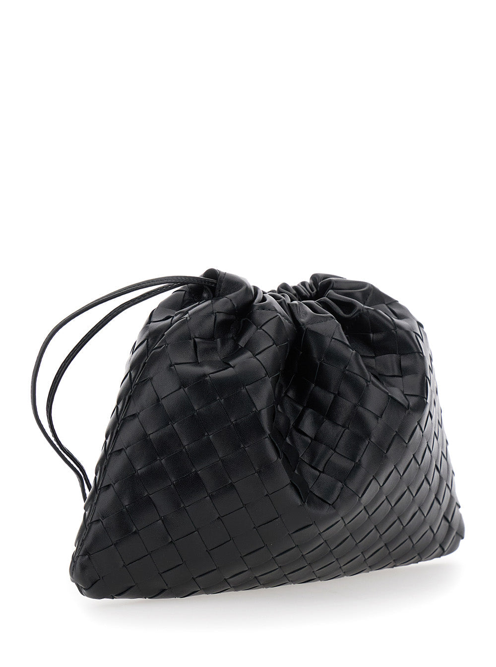 Bottega Veneta Women Shoulder Bag With Drawstring Closure And Intreccio Motif All-Over In Black Leather For Women