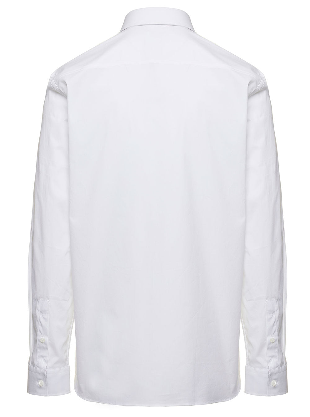 Burberry Men White Long Sleeve Shirt With Tone-On-Tone Embroidery In Stretch Cotton For Men