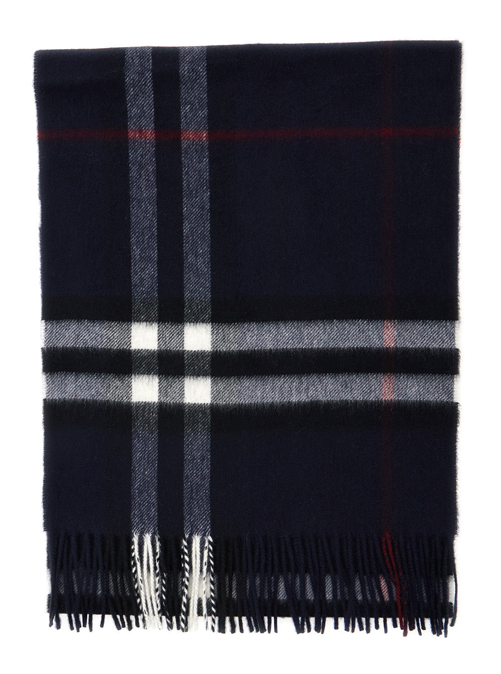 Burberry Women Blue Scarf With Fringed Edges And All-Over Check Motif In Cashmere For Women