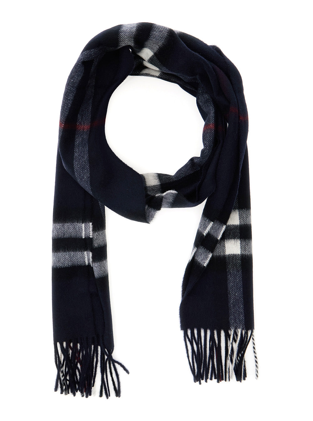 Burberry Women Blue Scarf With Fringed Edges And All-Over Check Motif In Cashmere For Women