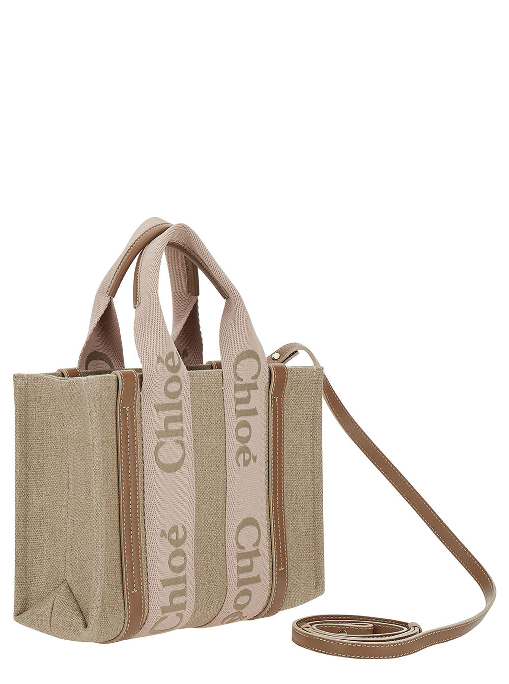 Chloé Women Tote Bag 'Woody Piccola' With Linen Logo Detail Beige Woman