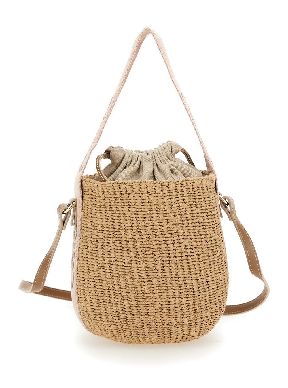 Chloé Women Handbag 'Woody' Small With Drawstring Closure In Raffia Beige Woman