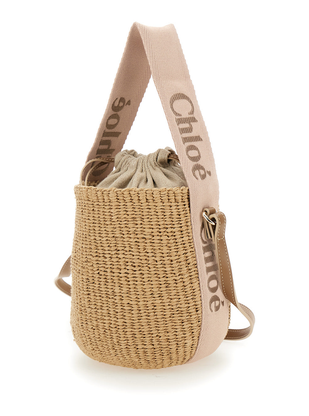 Chloé Women Handbag 'Woody' Small With Drawstring Closure In Raffia Beige Woman