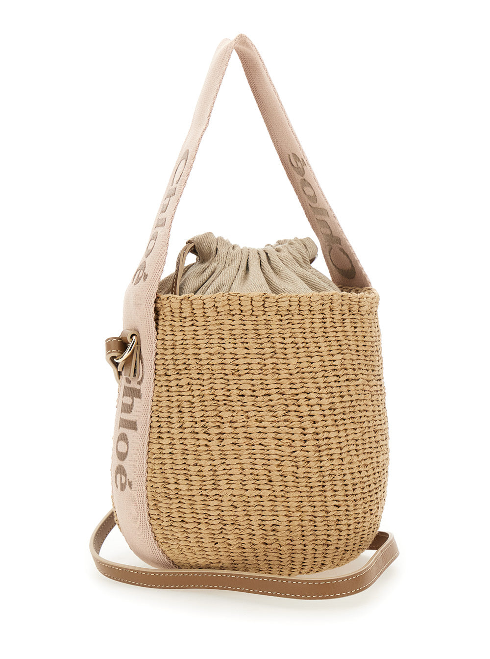 Chloé Women Handbag 'Woody' Small With Drawstring Closure In Raffia Beige Woman