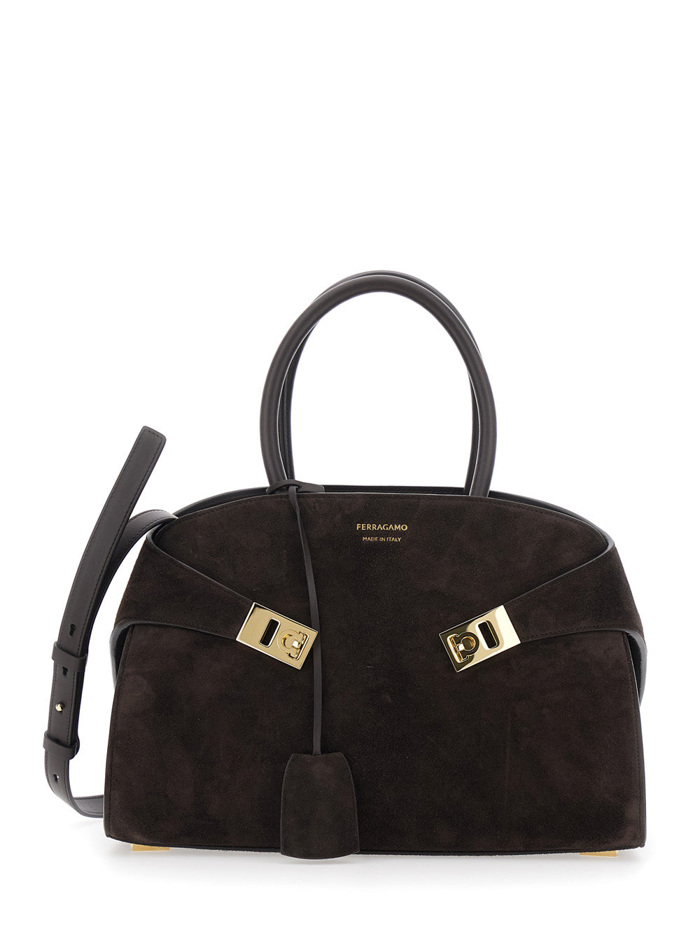 Ferragamo Women Handbag 'Hug Piccola' With Logo And Gancini Buckles In Brown Suede For Women