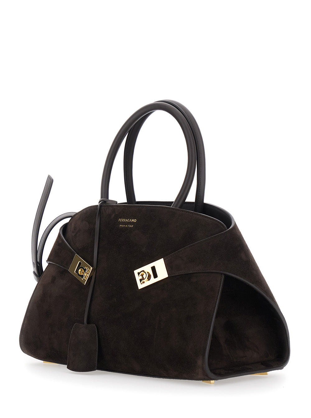 Ferragamo Women Handbag 'Hug Piccola' With Logo And Gancini Buckles In Brown Suede For Women