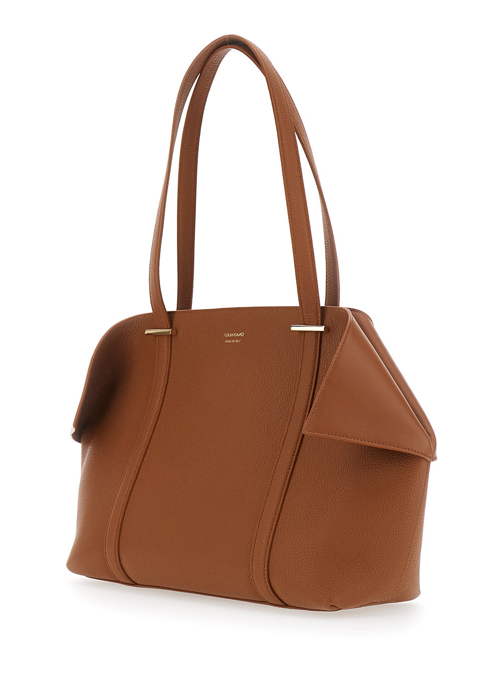 Ferragamo Women Tote Bag With Folded Sides And Logo Lettering On The Front In Brown Leather For Women