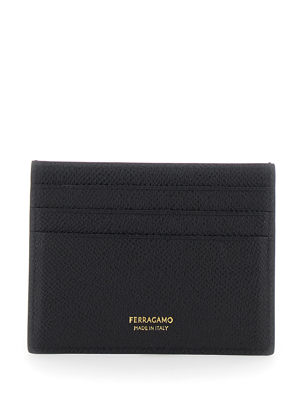 Ferragamo Men Black Card Holder With Micro Gancini On The Front And Logo Lettering On The Rear In Grained Leather Man