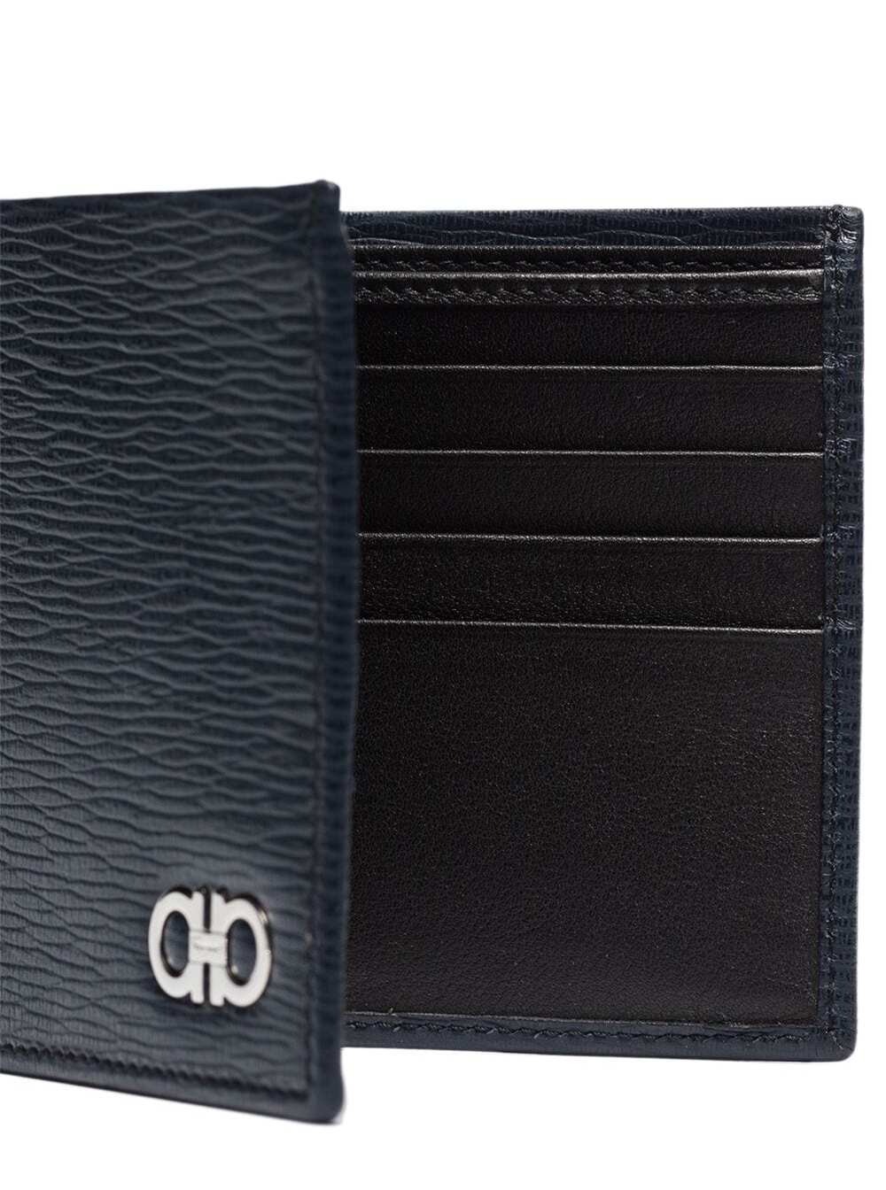 Ferragamo Men Wallet With Metallic Front Logo In Blue Leather For Men