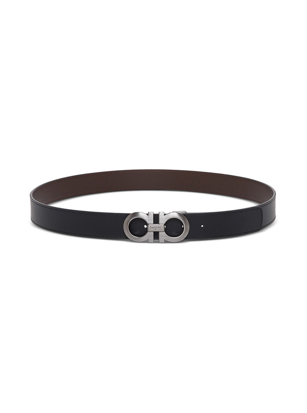 Ferragamo Men Bicolor Leather Belt With Gancini Buckle On The Front In Black And Brown For Men