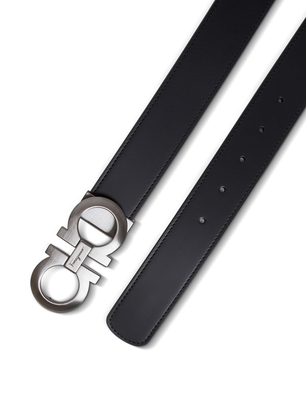 Ferragamo Men Bicolor Leather Belt With Gancini Buckle On The Front In Black And Brown For Men