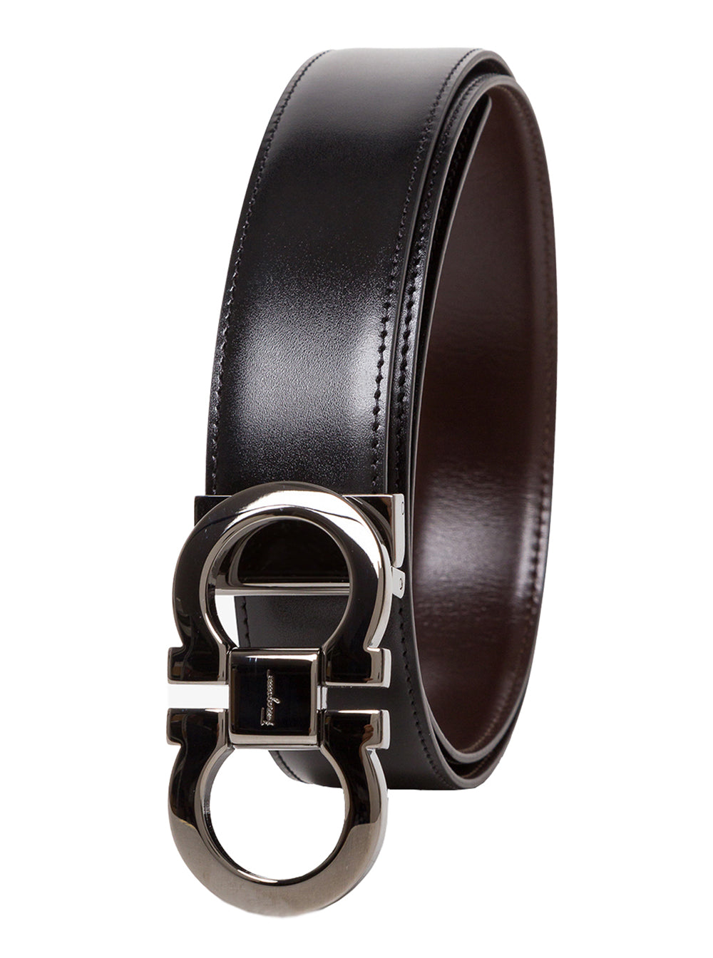 Ferragamo Men Reversible Belt With Gancini Buckle On The Front In Black Leather For Men