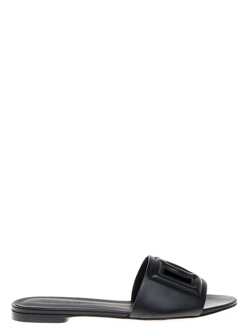 Dolce & Gabbana Women Black Leather Cut-Out Detail Slip-On Sandals For Women