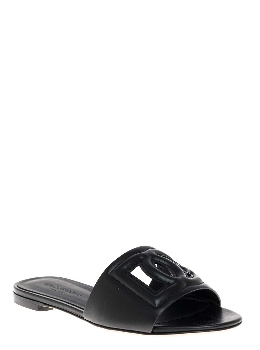 Dolce & Gabbana Women Black Leather Cut-Out Detail Slip-On Sandals For Women