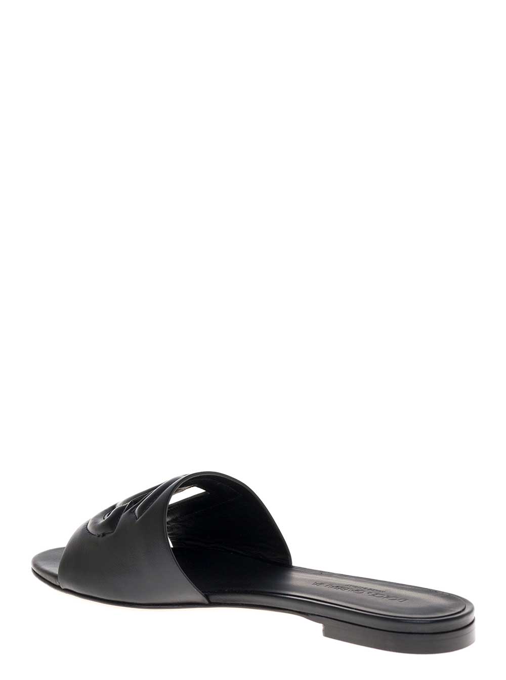 Dolce & Gabbana Women Black Leather Cut-Out Detail Slip-On Sandals For Women