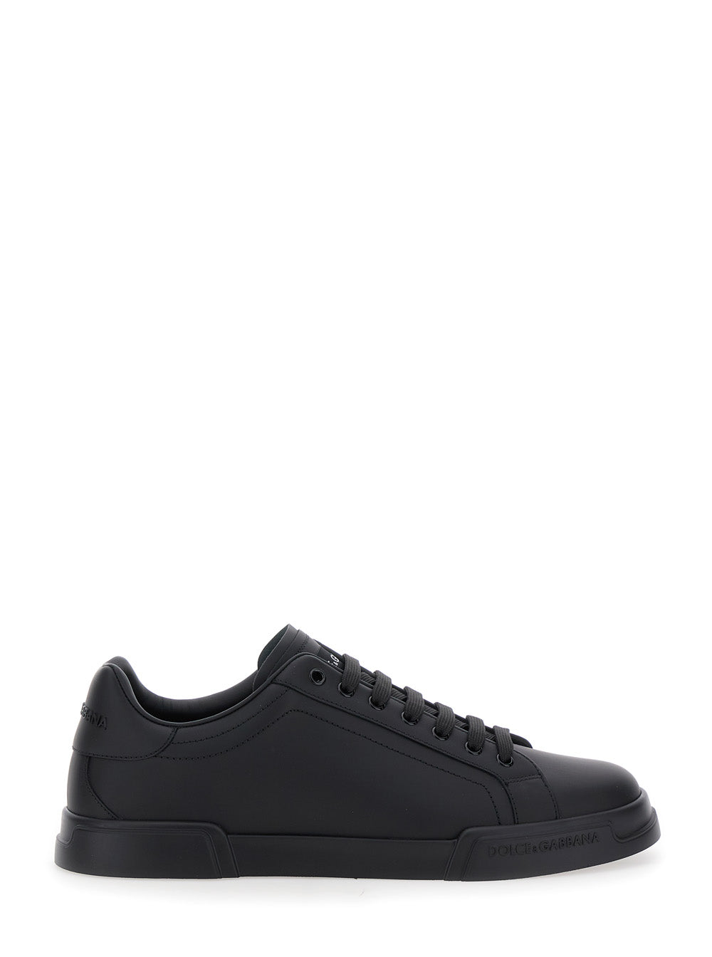 Dolce & Gabbana Men Sneaker 'Portofino Light' With Patch Logo On The Tongue And Tone-On-Tone Lettering Logo On The Heel In Black Leather For Men