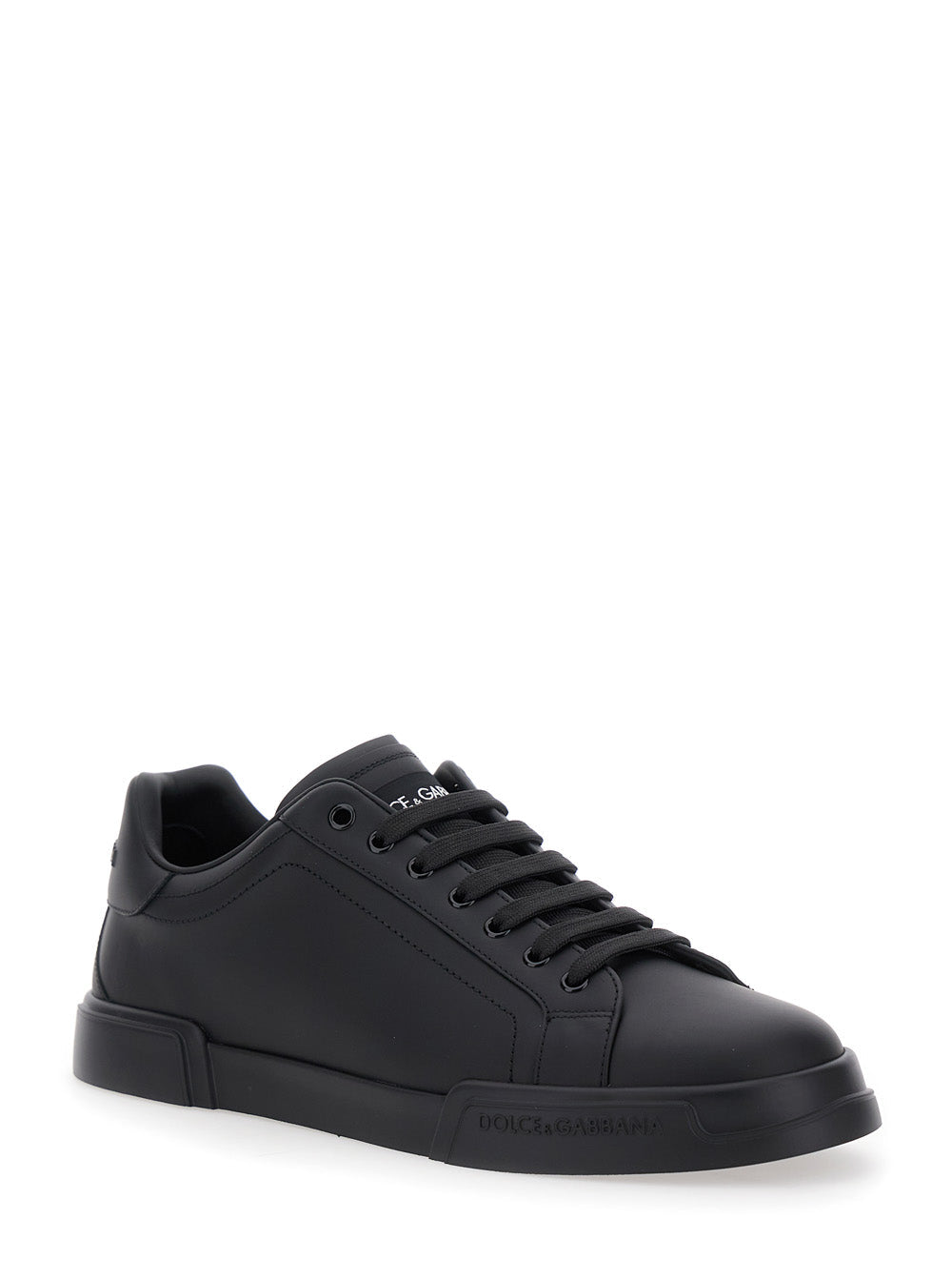 Dolce & Gabbana Men Sneaker 'Portofino Light' With Patch Logo On The Tongue And Tone-On-Tone Lettering Logo On The Heel In Black Leather For Men