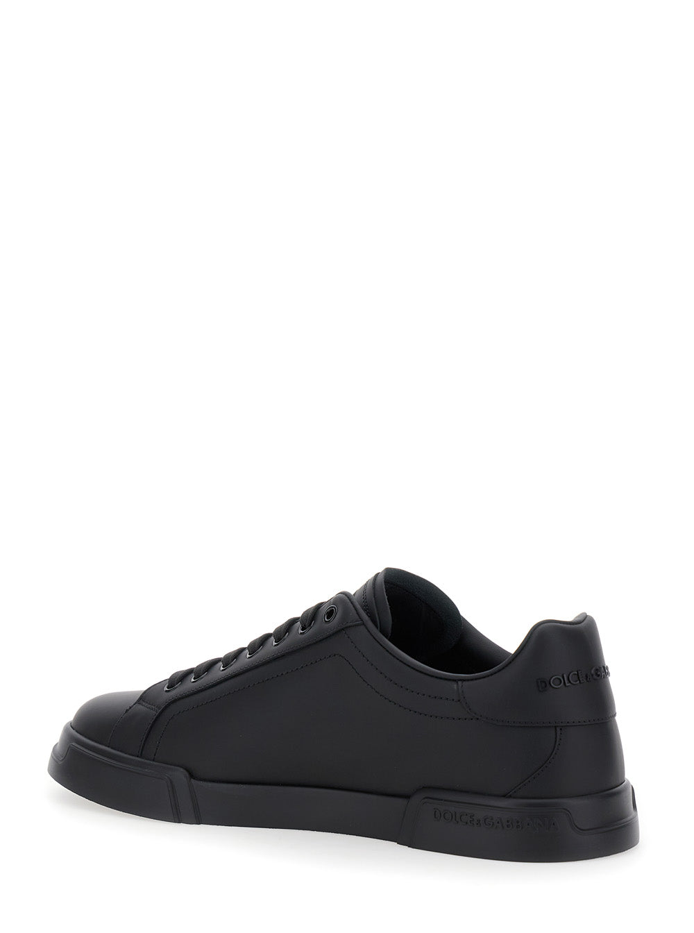 Dolce & Gabbana Men Sneaker 'Portofino Light' With Patch Logo On The Tongue And Tone-On-Tone Lettering Logo On The Heel In Black Leather For Men