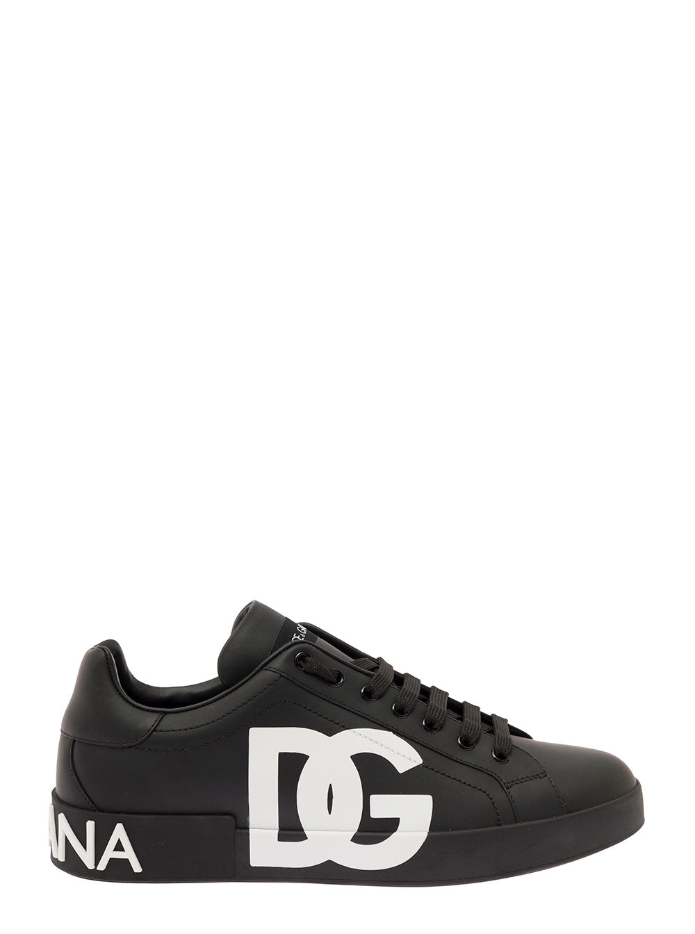 Dolce & Gabbana Men Portofino Sneakers In White And Black Leather For Men
