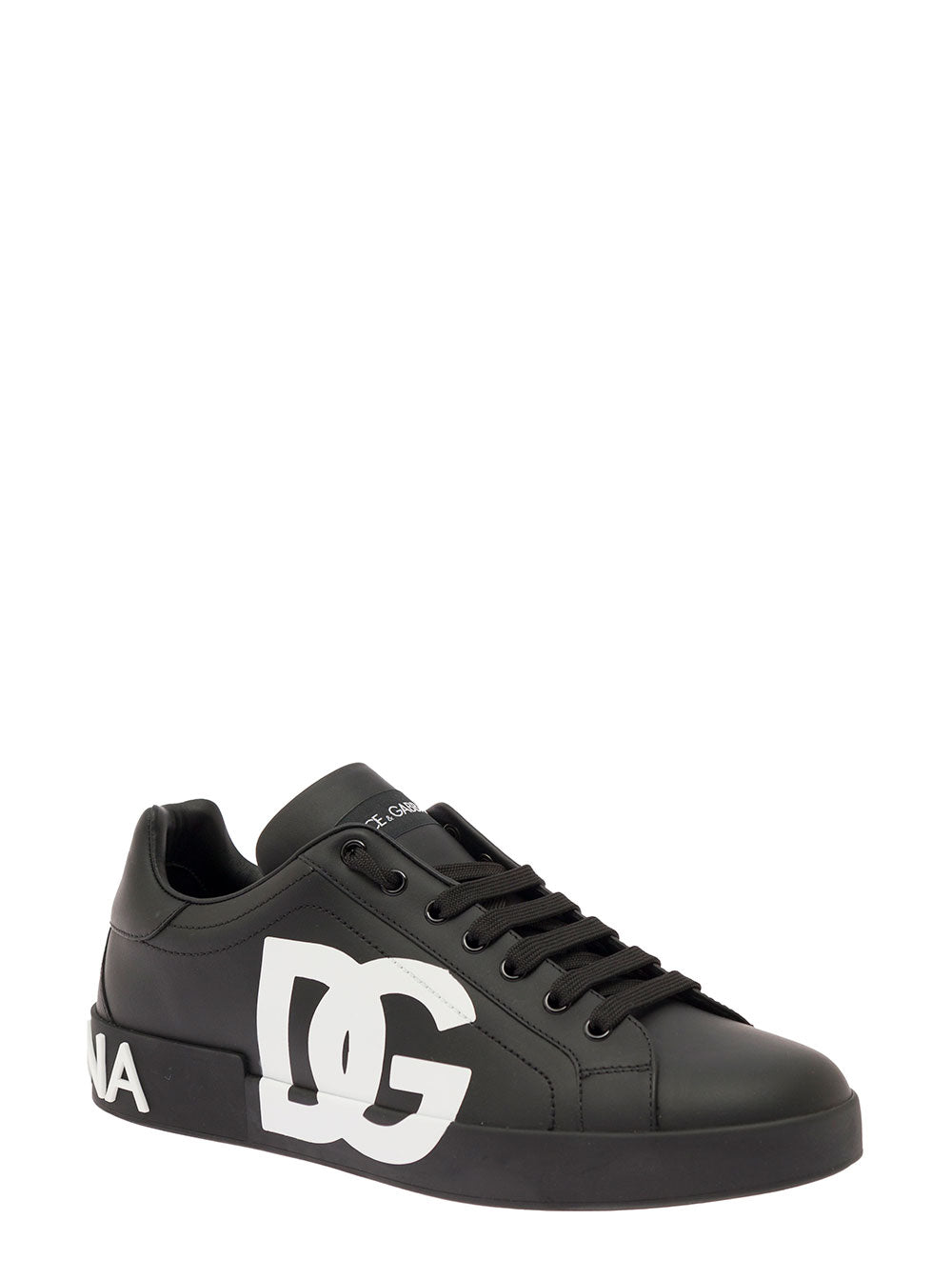 Dolce & Gabbana Men Portofino Sneakers In White And Black Leather For Men