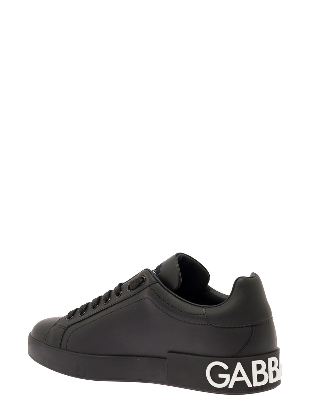 Dolce & Gabbana Men Portofino Sneakers In White And Black Leather For Men