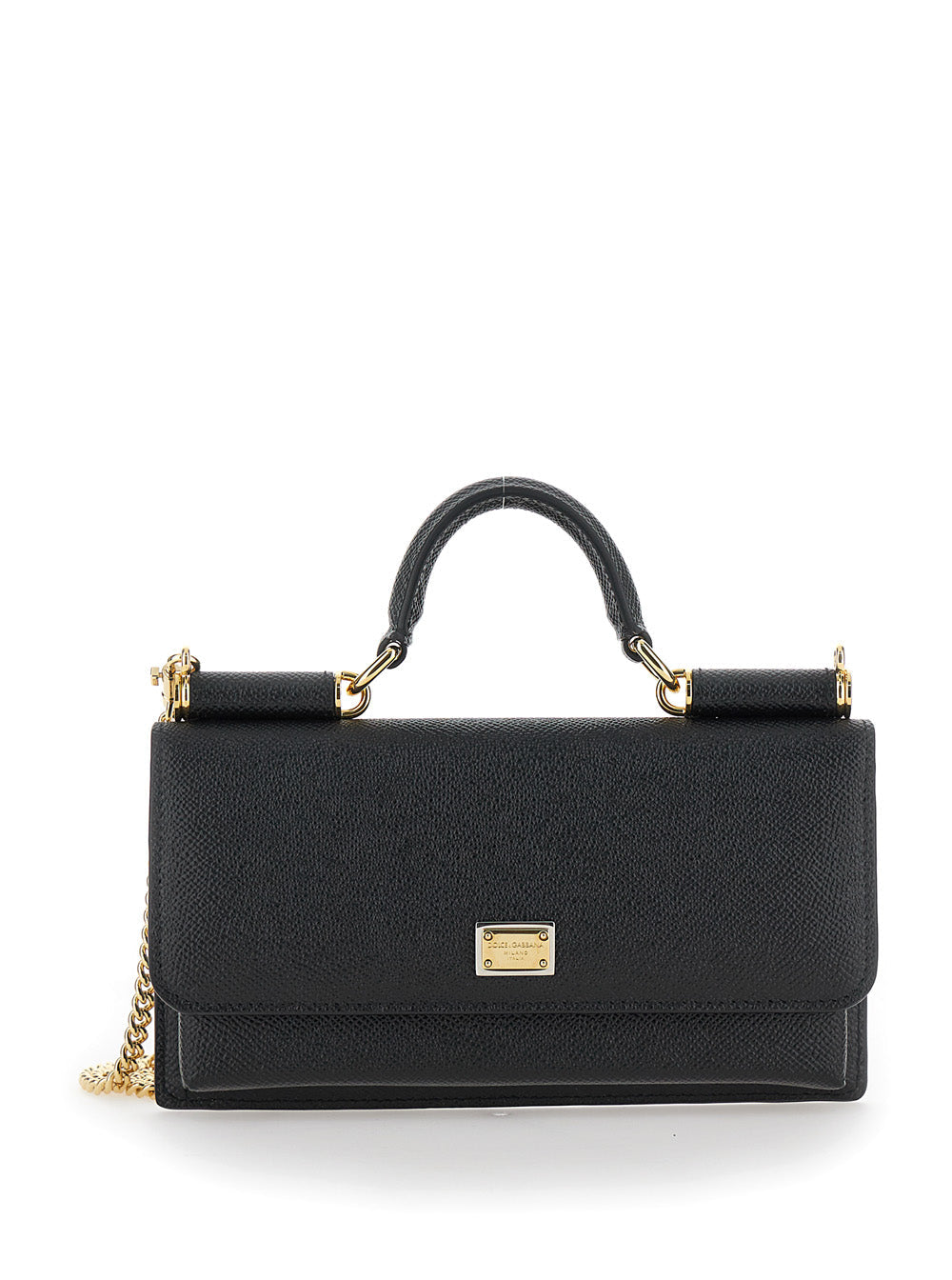 Dolce & Gabbana Women Crossbody Bag With Grained Leather Logo Plate Black Woman