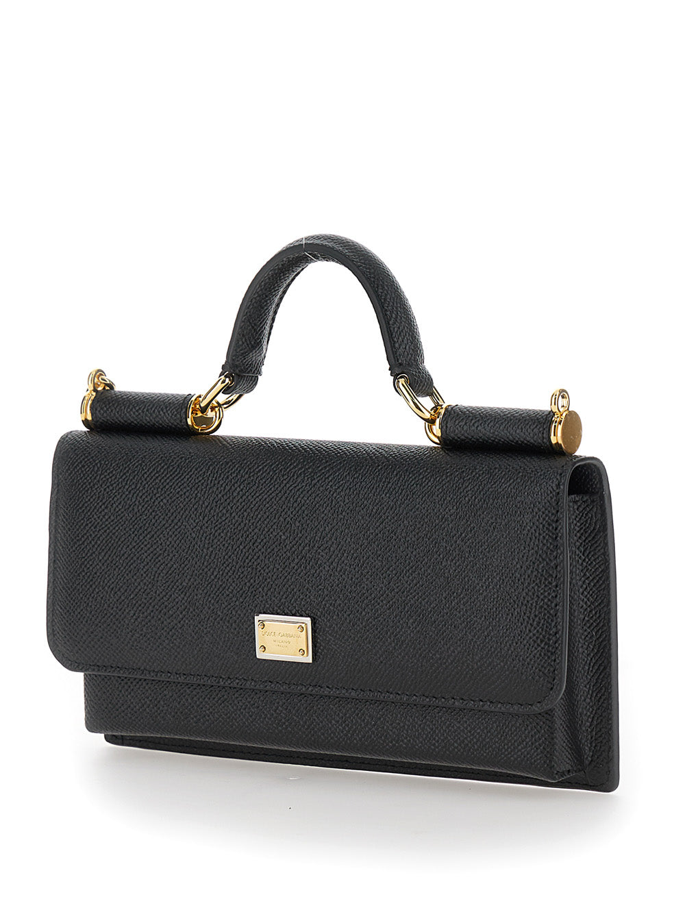 Dolce & Gabbana Women Crossbody Bag With Grained Leather Logo Plate Black Woman
