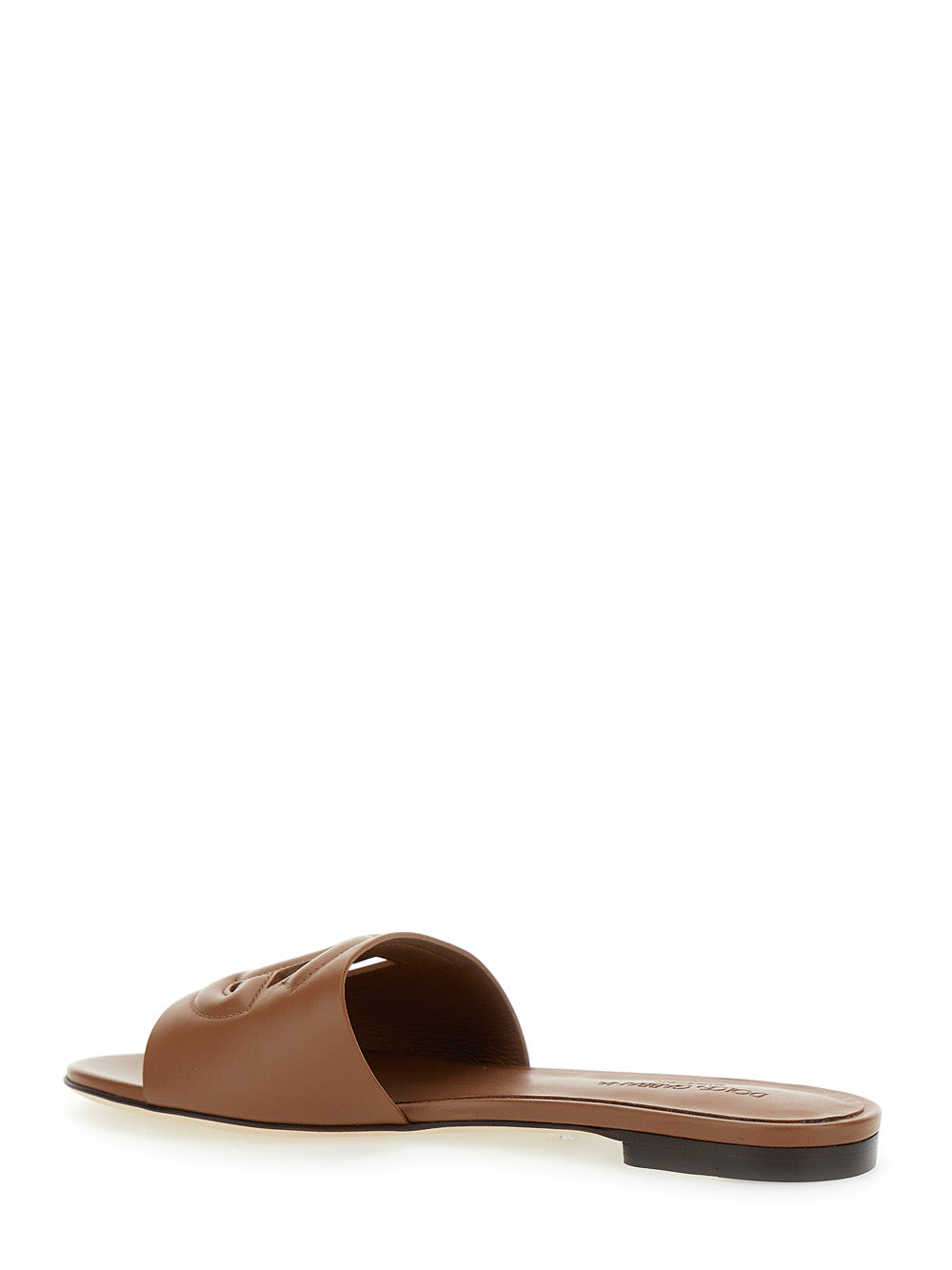 Dolce & Gabbana Women Brown Leather Cut Out Logo Slide Sandal 'Cq0436' For Women