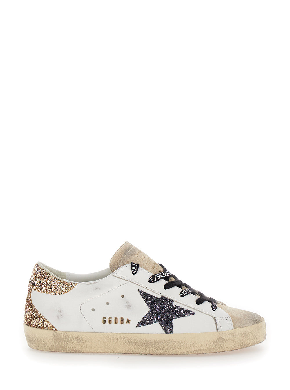Golden Goose Women 'Superstar' White Low Sneakers With Glitter And Used Effect In Leather For Women