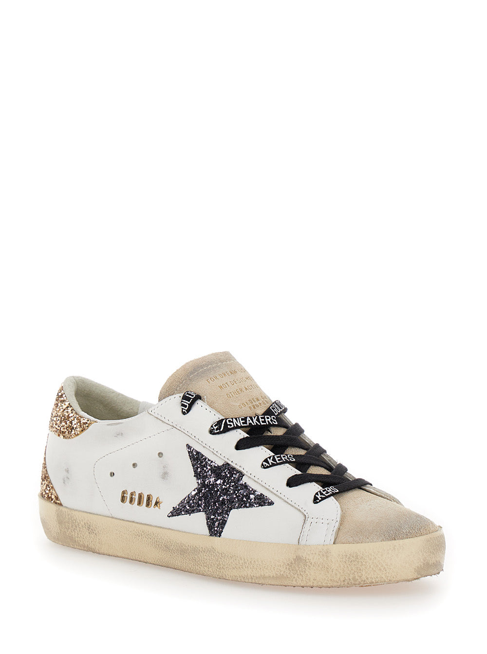Golden Goose Women 'Superstar' White Low Sneakers With Glitter And Used Effect In Leather For Women