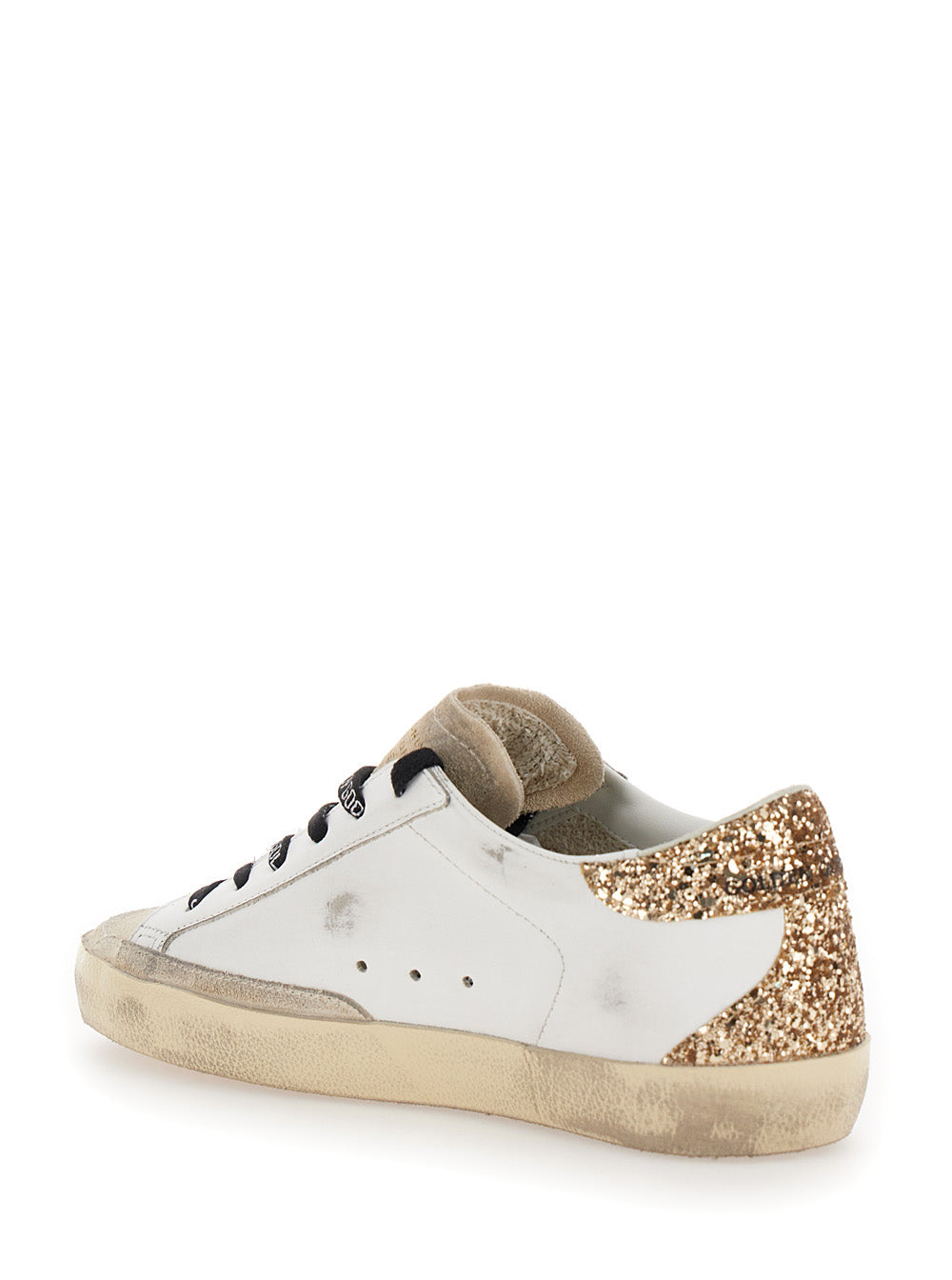 Golden Goose Women 'Superstar' White Low Sneakers With Glitter And Used Effect In Leather For Women