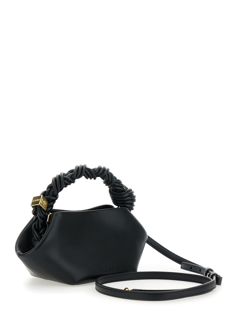 Ganni Women 'Bou Bag Mini' Black Handbag With Braided Handle And Removable Shoulder Strap In Leather Woman