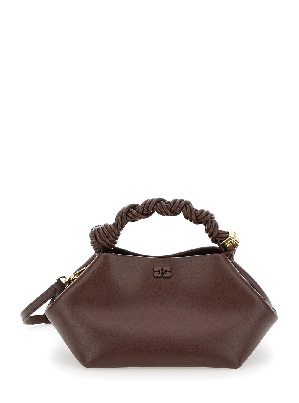 Ganni Women 'Small Ganni Bou' Brown Handbag With Butterfly Logo And Hand-Braided Strands In Leather Woman