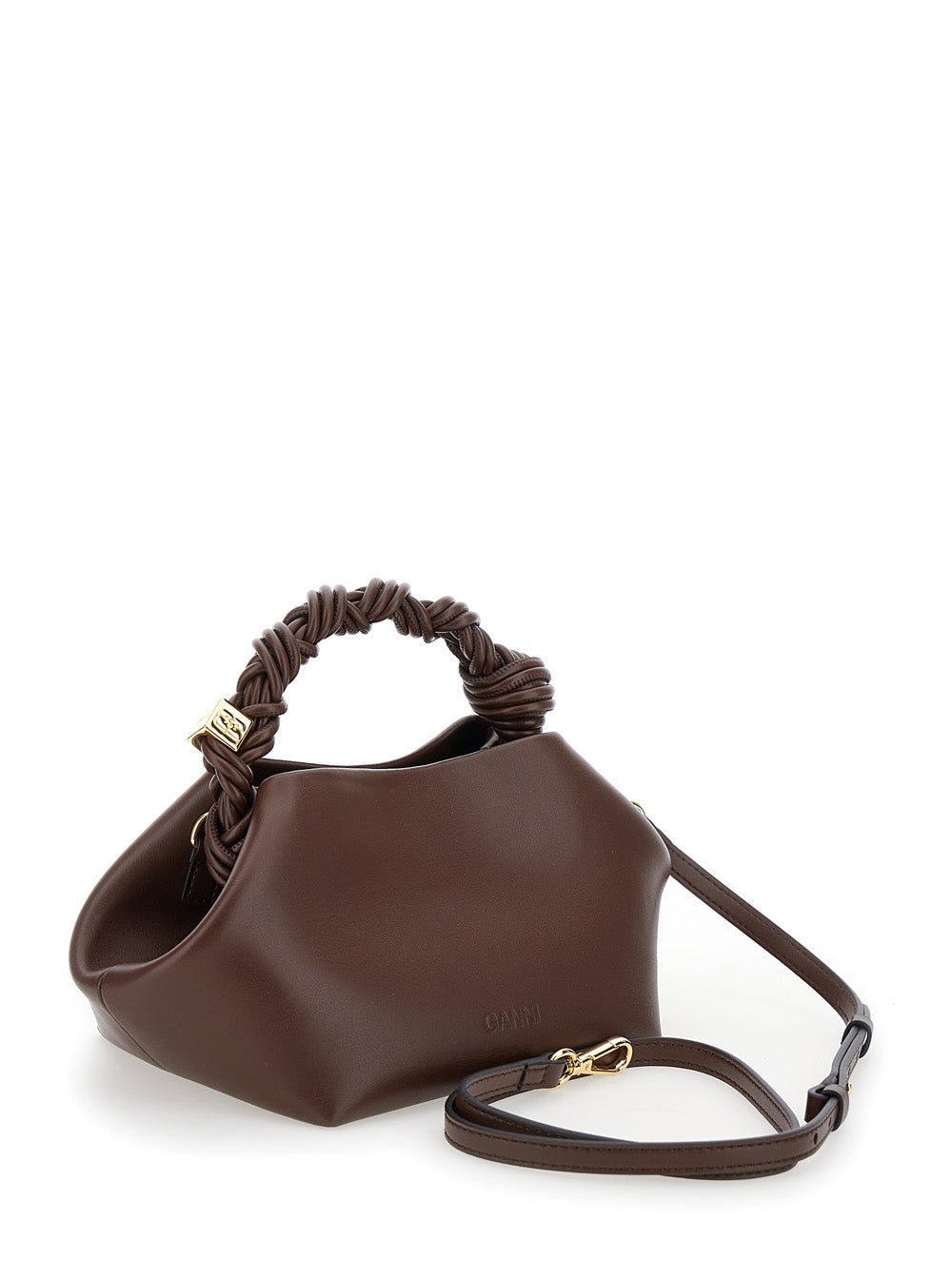 Ganni Women 'Small Ganni Bou' Brown Handbag With Butterfly Logo And Hand-Braided Strands In Leather Woman