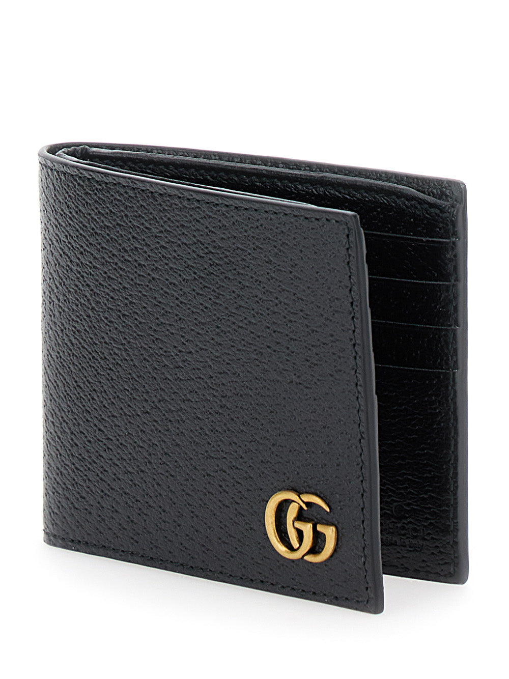 Gucci Men Bi-Fold Wallet With 'Gg Marmont' Logo In Grained Black Leather For Men