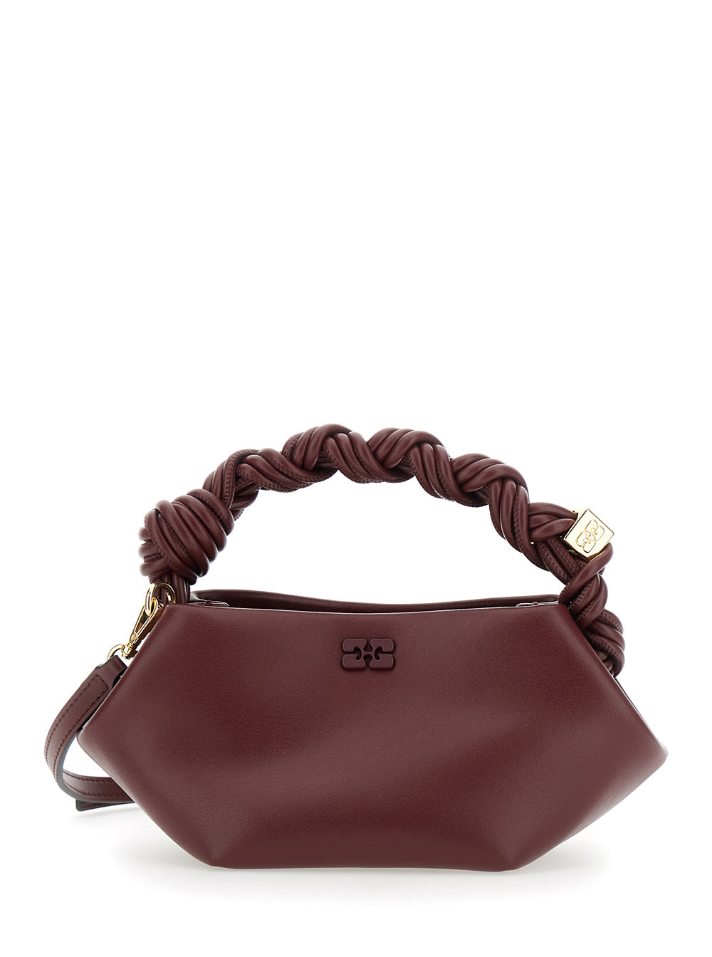 Ganni Women 'Bou' Bordeaux Mini Handbag With Braided Handle And Removable Shoulder Strap In Leather Woman