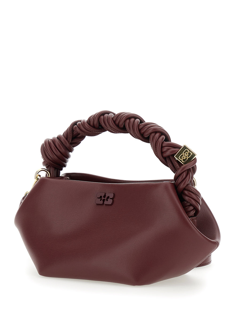 Ganni Women 'Bou' Bordeaux Mini Handbag With Braided Handle And Removable Shoulder Strap In Leather Woman